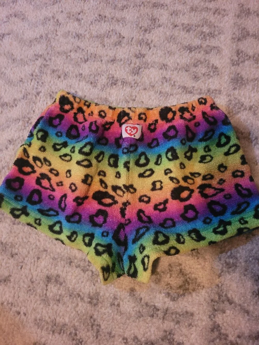 Medium Young Girls TY Fuzzy Rainbow Cheetah PJ Sleep Shorts